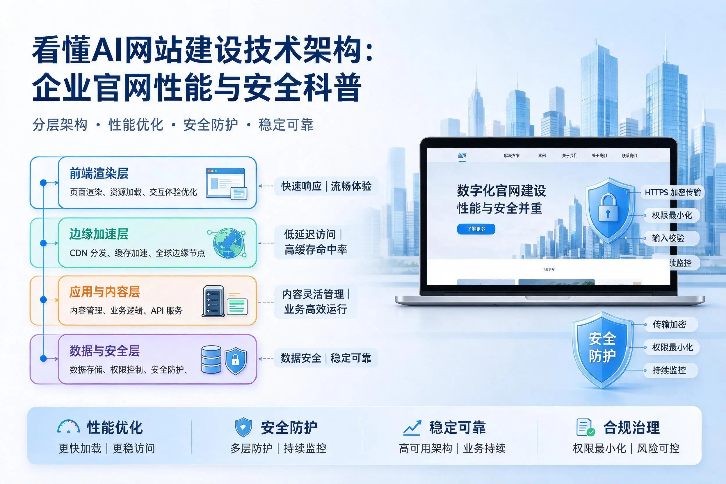 看懂AI网站建设技术架构:玉林企业官网性能与安全科普