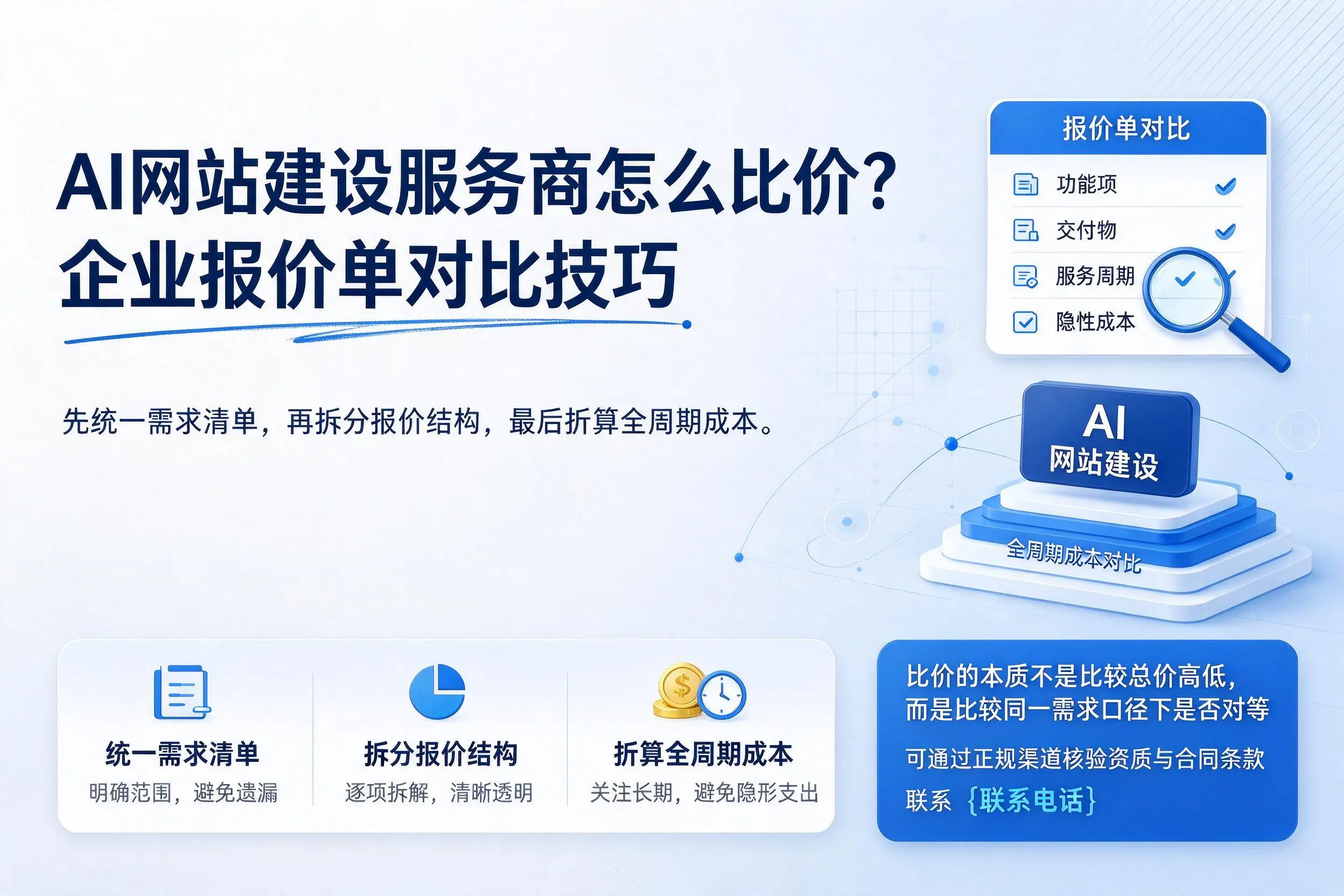 AI网站建设服务商怎么比价?玉林企业报价单对比技巧