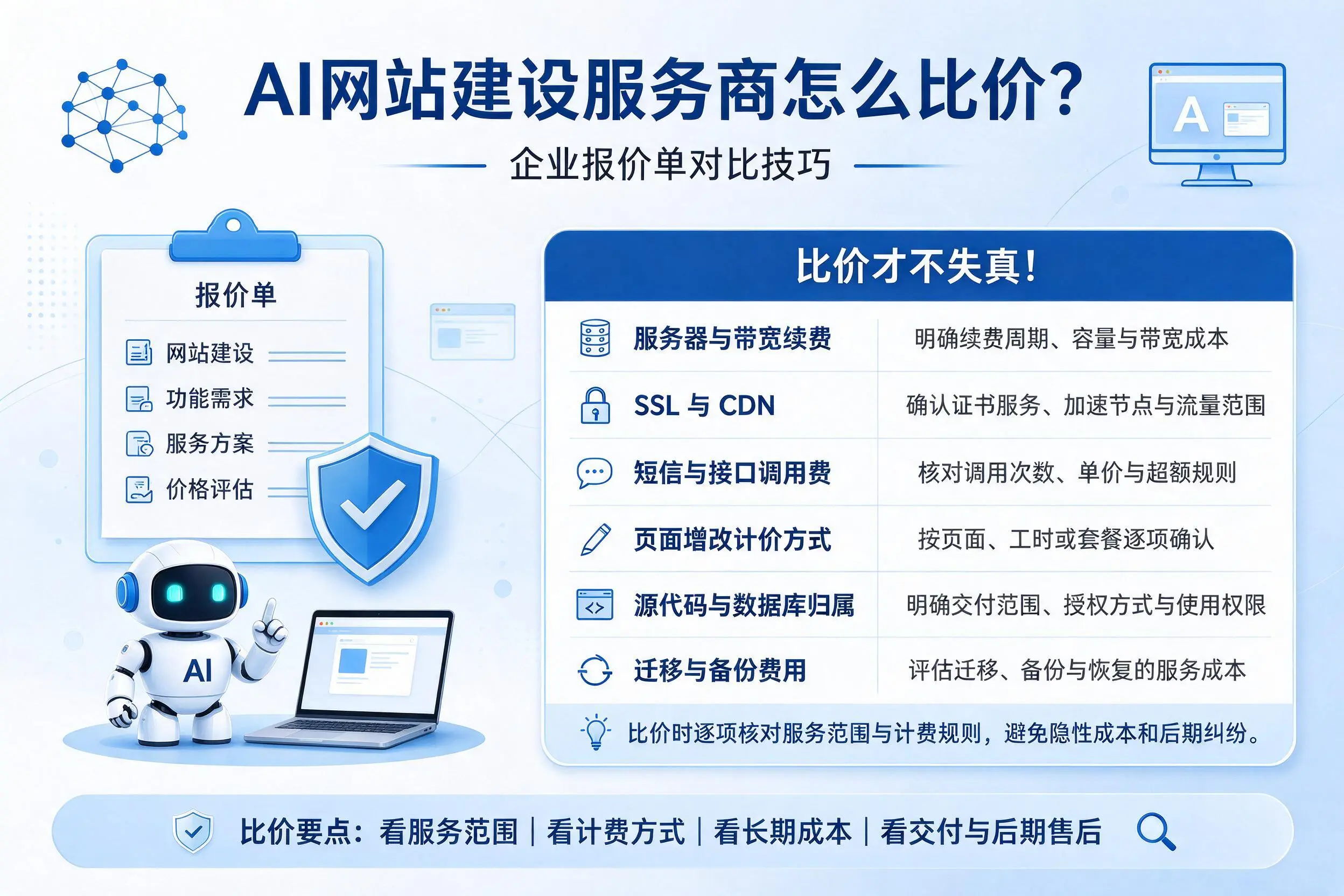 AI网站建设服务商怎么比价?玉林企业报价单对比技巧
